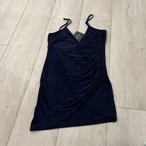 PrettyLittle Thing Shape Navy Ruched Side Strappy Bodycon Dress size 12